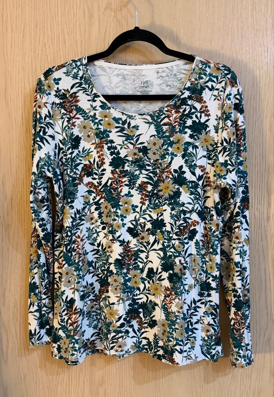 J.Jill Perfect Pima Floral High-Low Long Sleeve Tee Size M